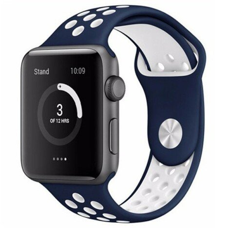 Curea iUni compatibila cu Apple Watch 1/2/3/4/5/6/7, 42mm, Silicon Sport, Albastru/Alb